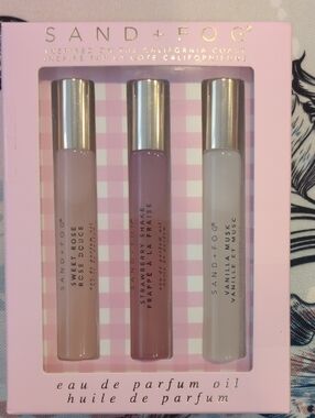 Sand + Fog Perfume Oil Trio — Sweet Rose, Strawberry Shake & Vanilla Musk